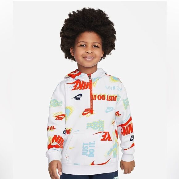 Nike Boys Active "Just Do It" LS Pullover Hooded 1/4 Zip Sweatshirt White - Picture 5 of 15